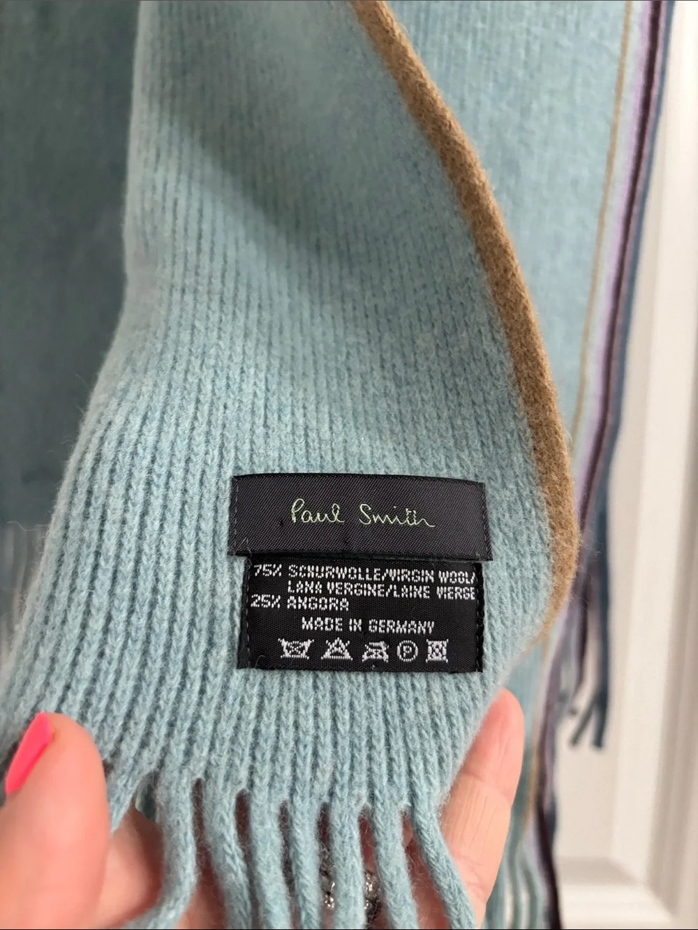 Paul Smith Teal Fringe Scarf with Contrast Edge